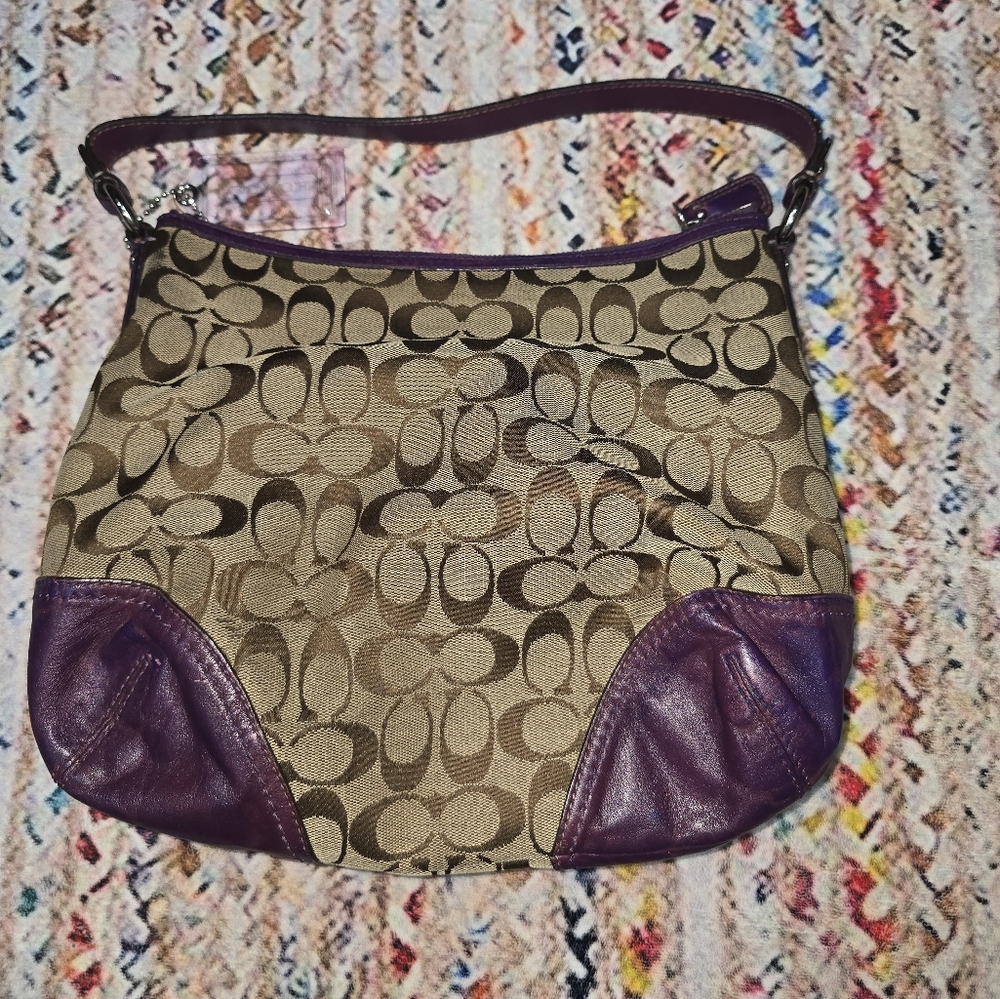 Coach F17400 Purple and Tan Signature Women's Bag - Picture 3 of 9